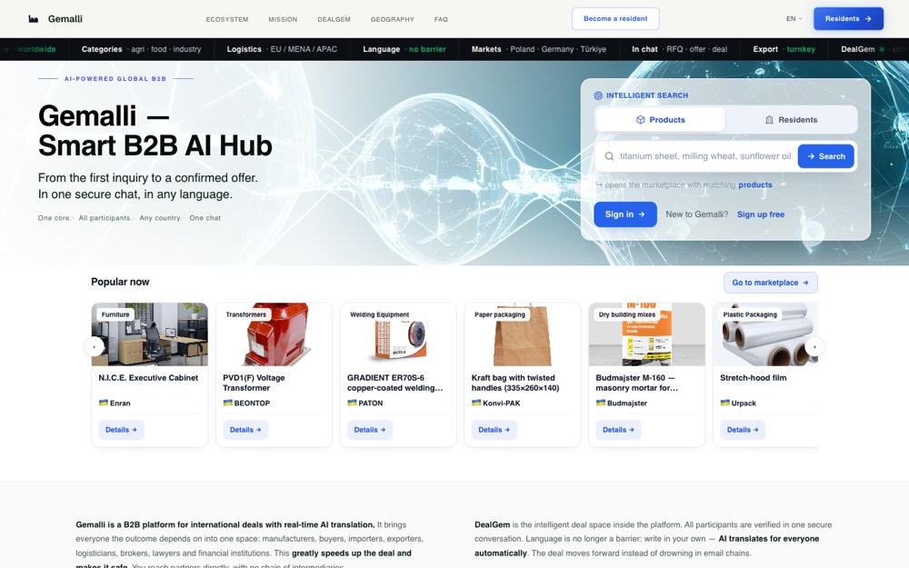 Gemalli — a marketplace built and operated by CoreviaFlow
